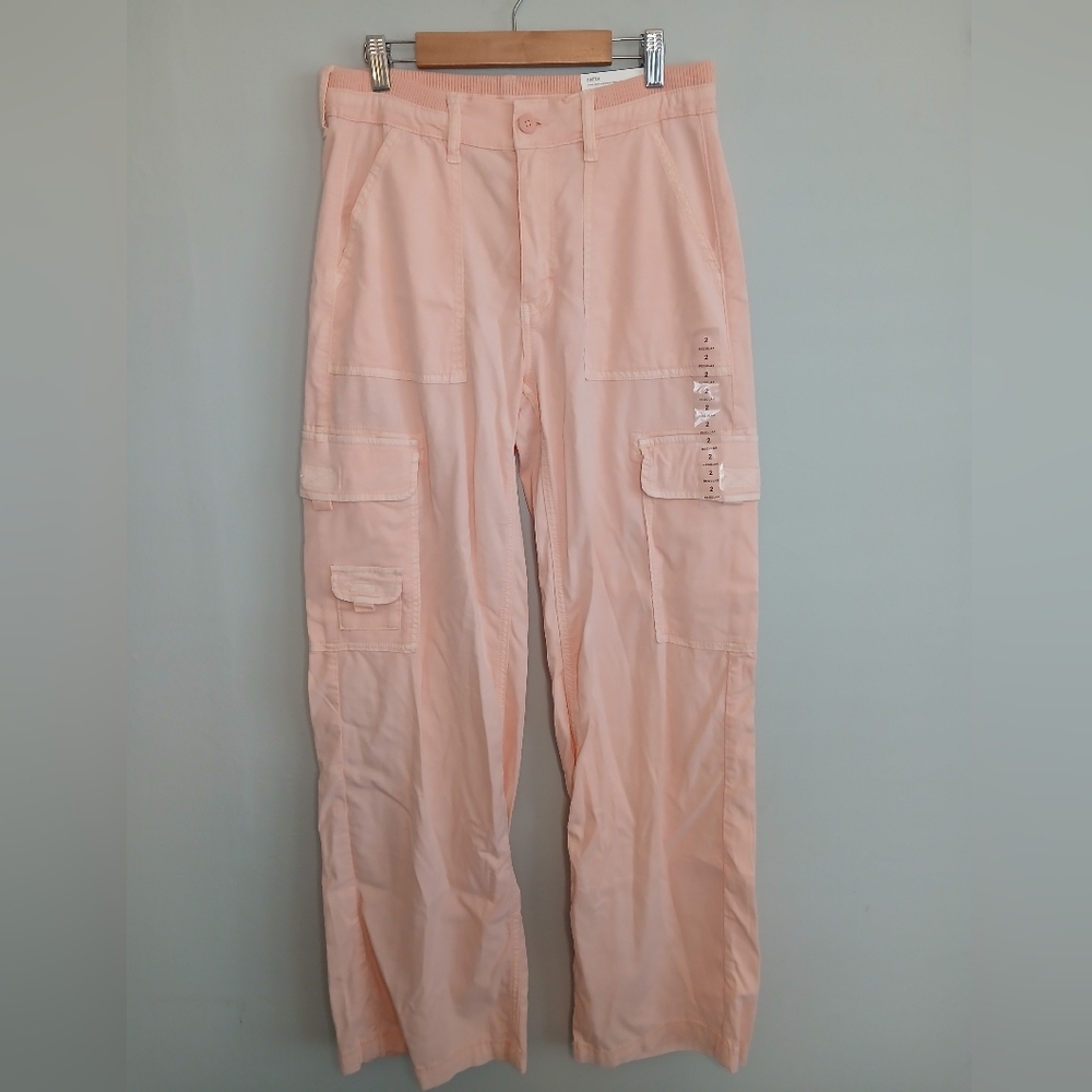 American Eagle Women's Pink Super High Rise Baggy Wide Leg Cargo Pants Size 2
